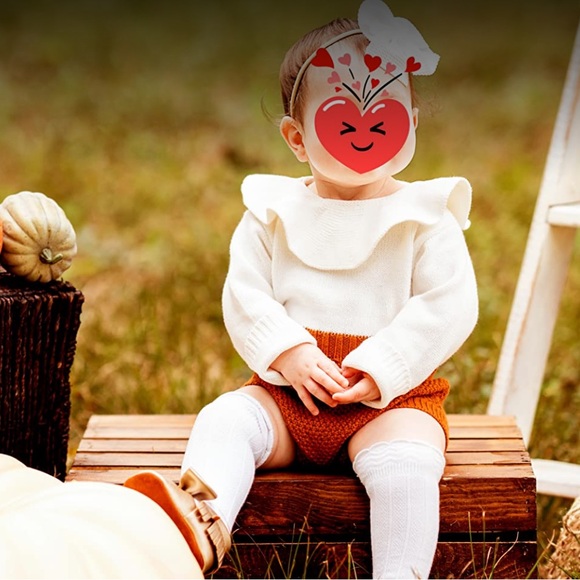 Fall Halloween Cream and Brown Toddler Ruffle Romper Knit Flutter Collar 3-6 Mo - Picture 1 of 7